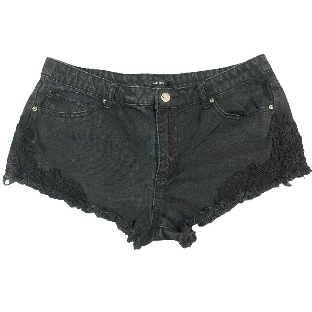 Forever 21 Black‎ Denim Decorative Cutoff Shorts Womens Size 30 Distressed